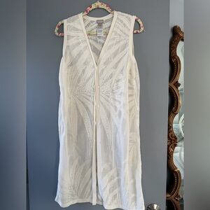 White Chico's sheer floral sleeveless top with button front